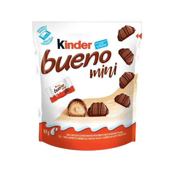 KINDER BUENO Mini Milk Chocolate and Hazelnut Cream Candy Bars, 18 Count, 18 Pieces, 97g