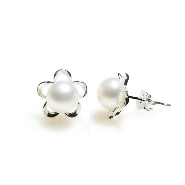 Boucles d'oreilles fleur avec perles d'eau douce 6mm Charisma en argent