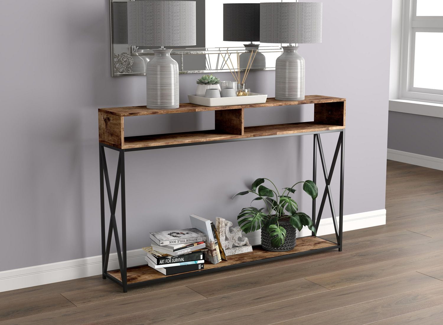Safdie & Co. Console Table 47.25L Brown Reclaimed Wood 2 Open Shelves