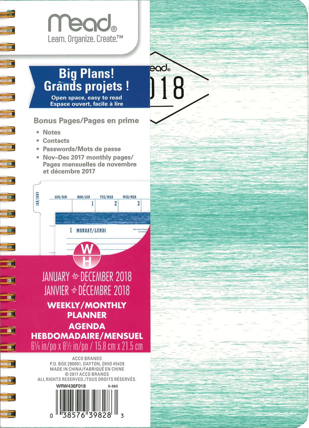 MEAD® Ombre Weekly/Monthly Planner, Medium, 6" X 8.5",18 Asst'd