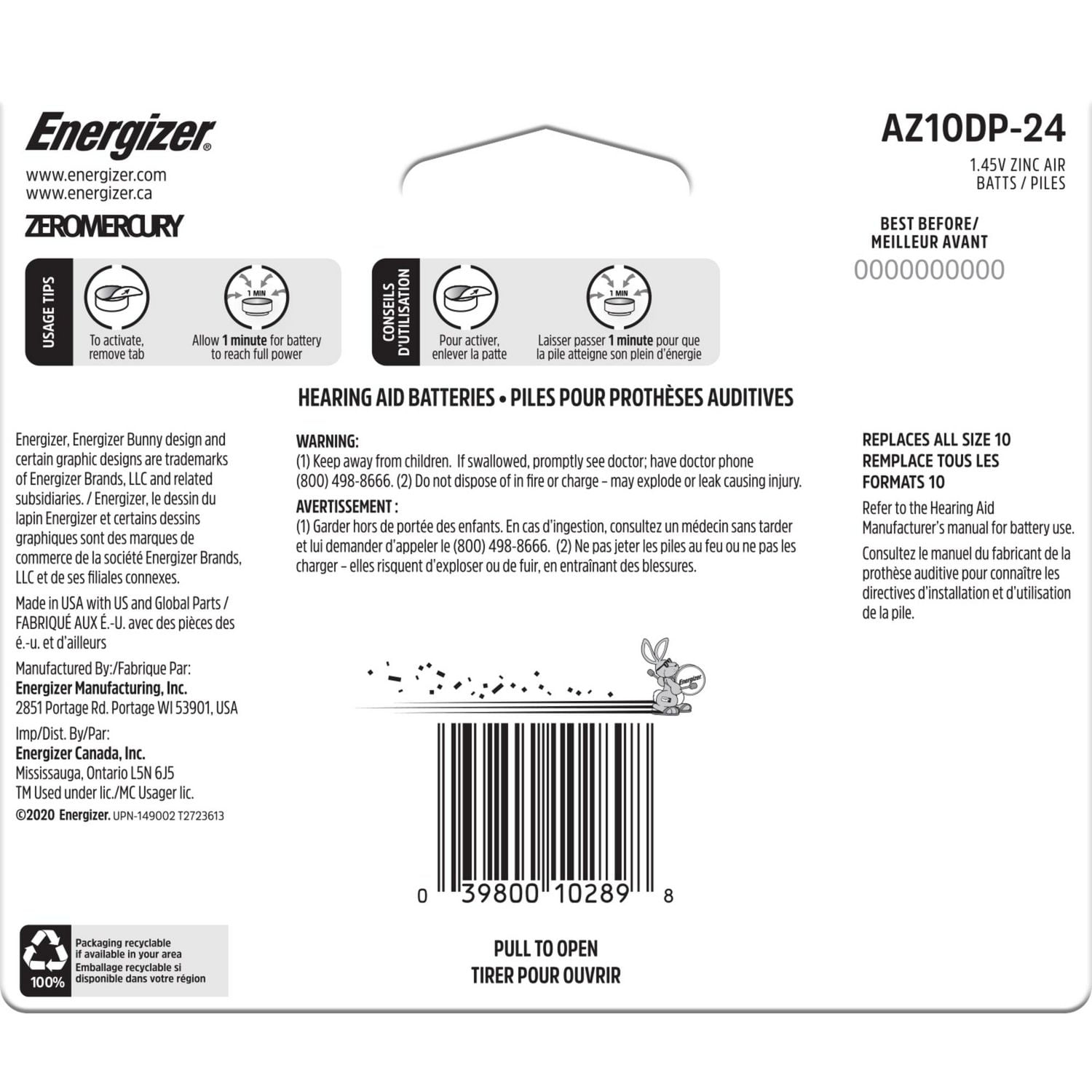 Energizer Ez Turn & Lock Size 24, 8-Pack, Yellow, Pack of 8 batteries