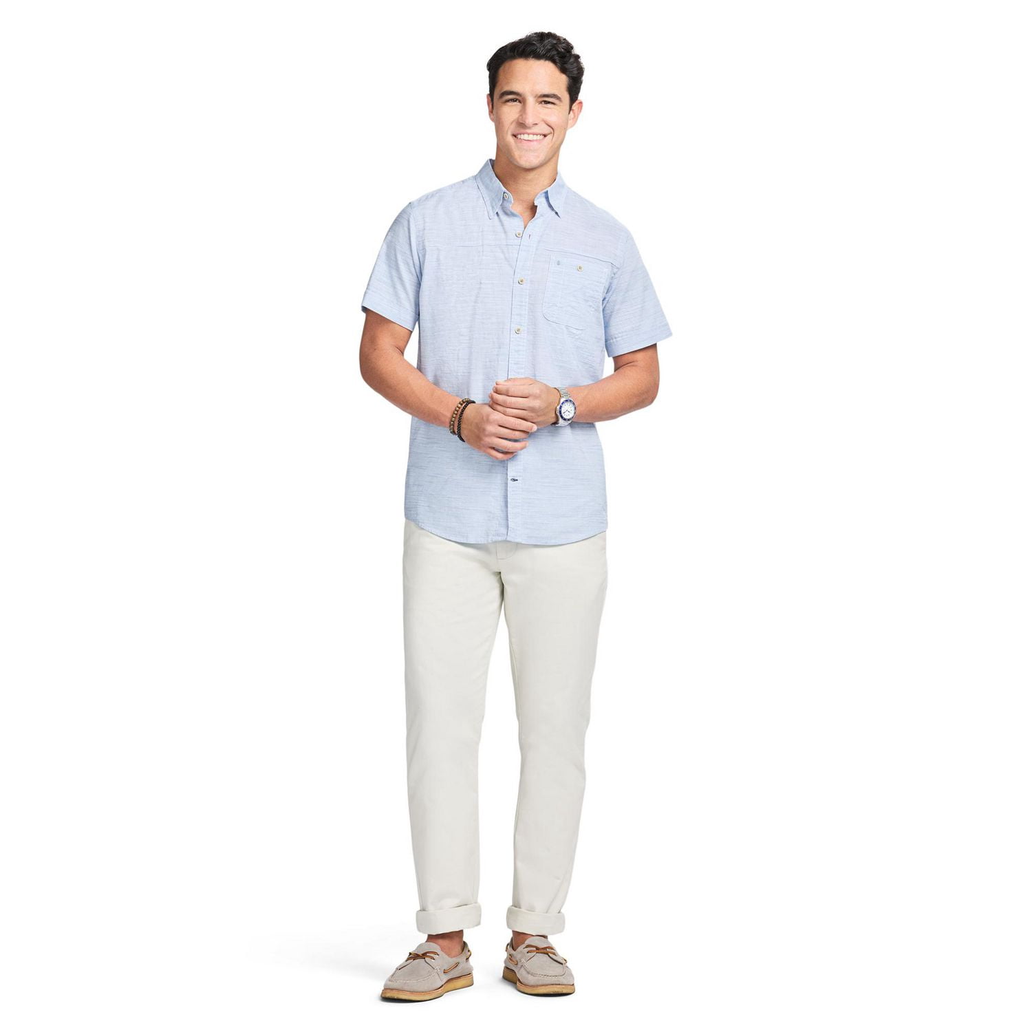 IZOD Dockside Chambray Short Sleeve Button Down Shirt
