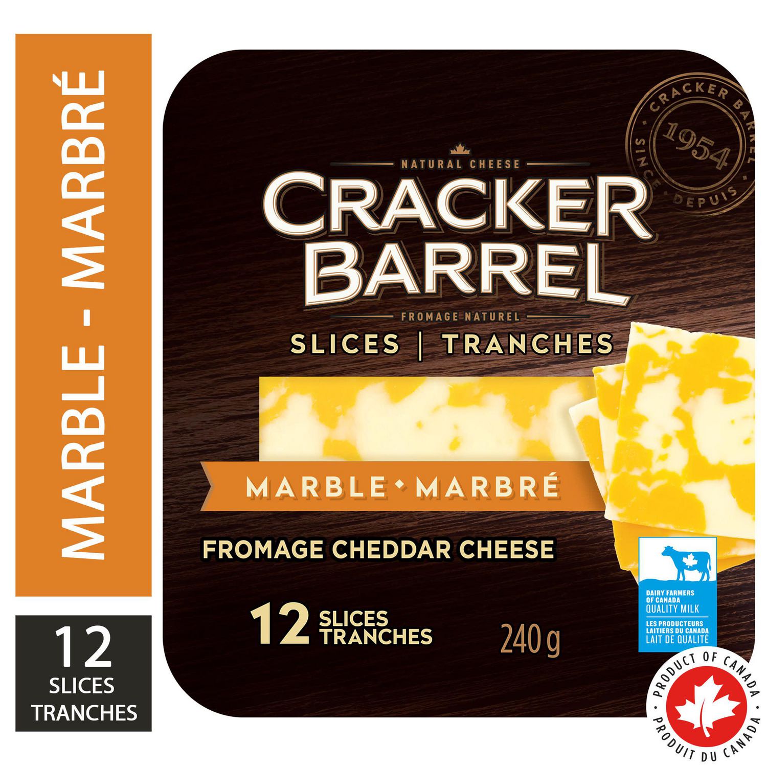 Cracker Barrel Marble Cheddar Cheese Slices, 12 slices, 240g