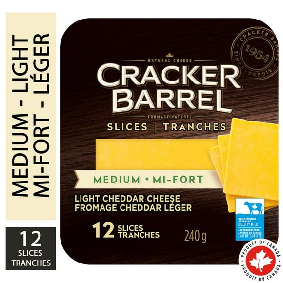 Cracker Barrel Fromage en tranches Cheddar Mi-Fort léger 12 tranches