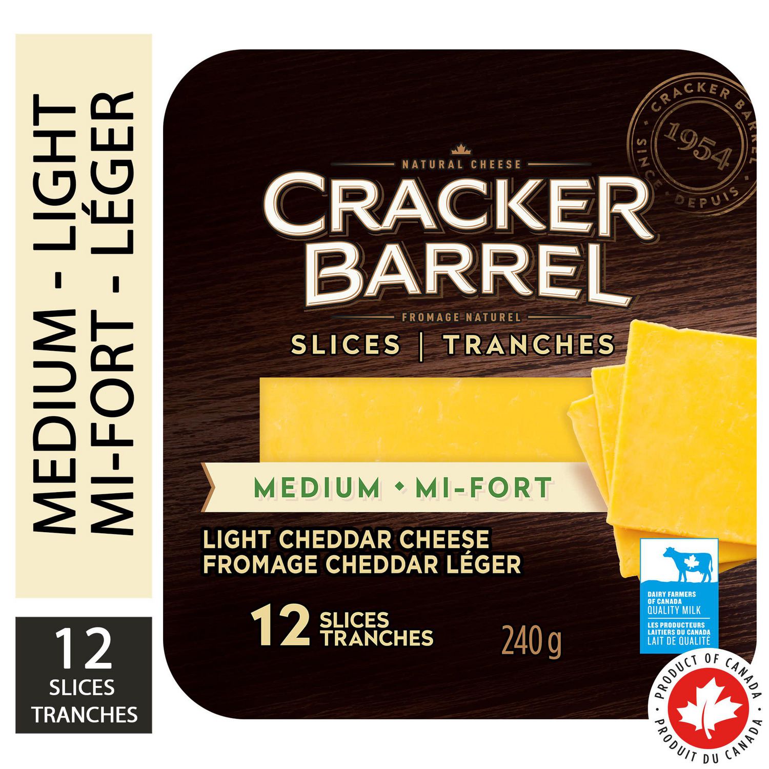 Cracker Barrel Light Medium Cheddar Cheese Slices, 240g