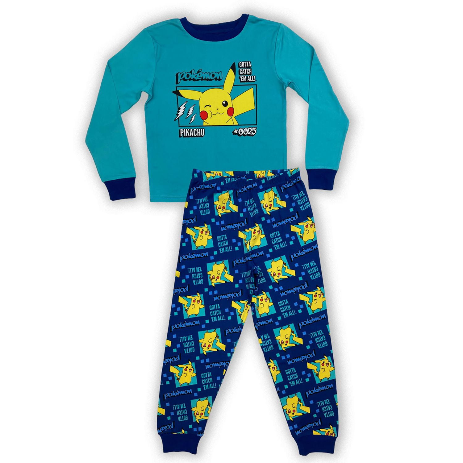 Pokemon Boy's pj set. This boy's 2 piece pj set has a long sleeve crew neck along with long pant with elastic waist band and