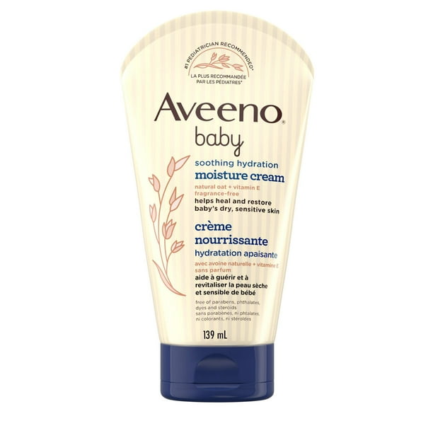 Aveeno® Baby Crème nourrissante Hydratation apaisante pour la peau sèche et sensible de bébé - peau extrasèche - avoine naturelle + vitamine E – glycérine, avoine colloïdale - Sans parfum, 139 ml