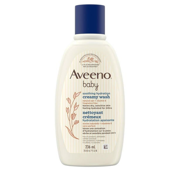 Aveeno Baby Nettoyant crémeux Hydratation apaisante pour la peau sensible - Avoine naturelle + vitamine E - Sans parfum, 236 ml 0-5T