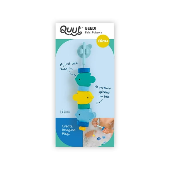 Quut - Beedi Fish - Children's Bath Toys & Game - First Lacing Beads - Colorful Soft EVA Foam - Perfect for Little Hands - Stimulates Cognitive Skills & Hand-Eye Coordination - Includes Suction Cup for Wall Decoration