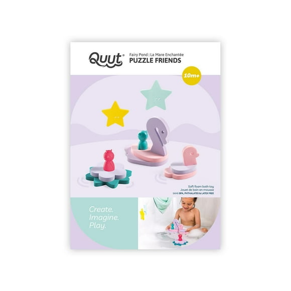Quut - Puzzle Friends: Fairy Pond - 12 Pieces - 10 Months+ - Fairytale Setting - Stimulates Imagination - Enriches Vocabulary - Improves Sound Production & Motor Skills - Soft EVA Foam - Floats on Water - Includes 2 Small Characters