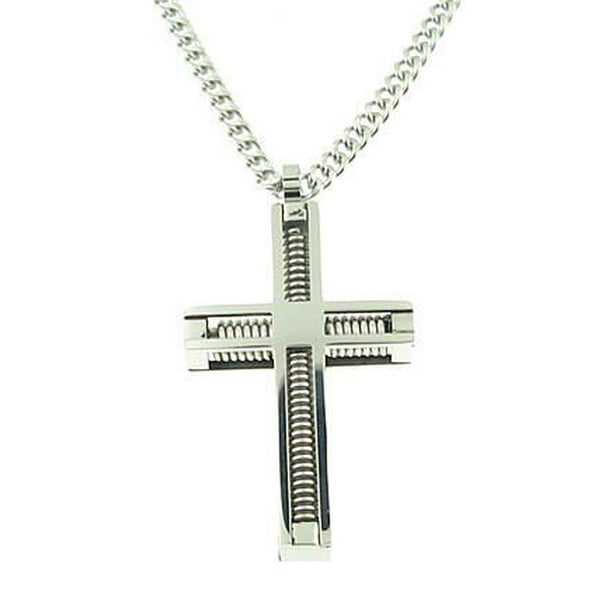 Pendentif en forme de croix avec chaîne en acier inoxydable pour hommes