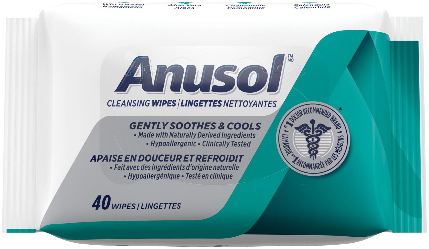 Anusol Cleansing Wipes - Gently Soothes & Cools, Made with Naturally Derived Ingredients, Hypoallergenic, Clinically Tested - 40 Wipes