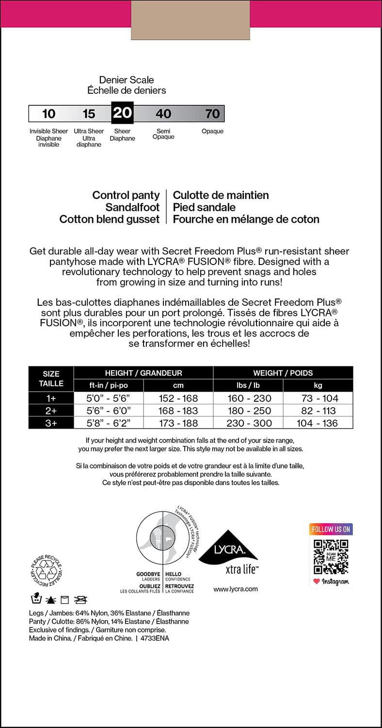 SECRET® FREEDOM PLUS™ Run-Resistant Pantyhose