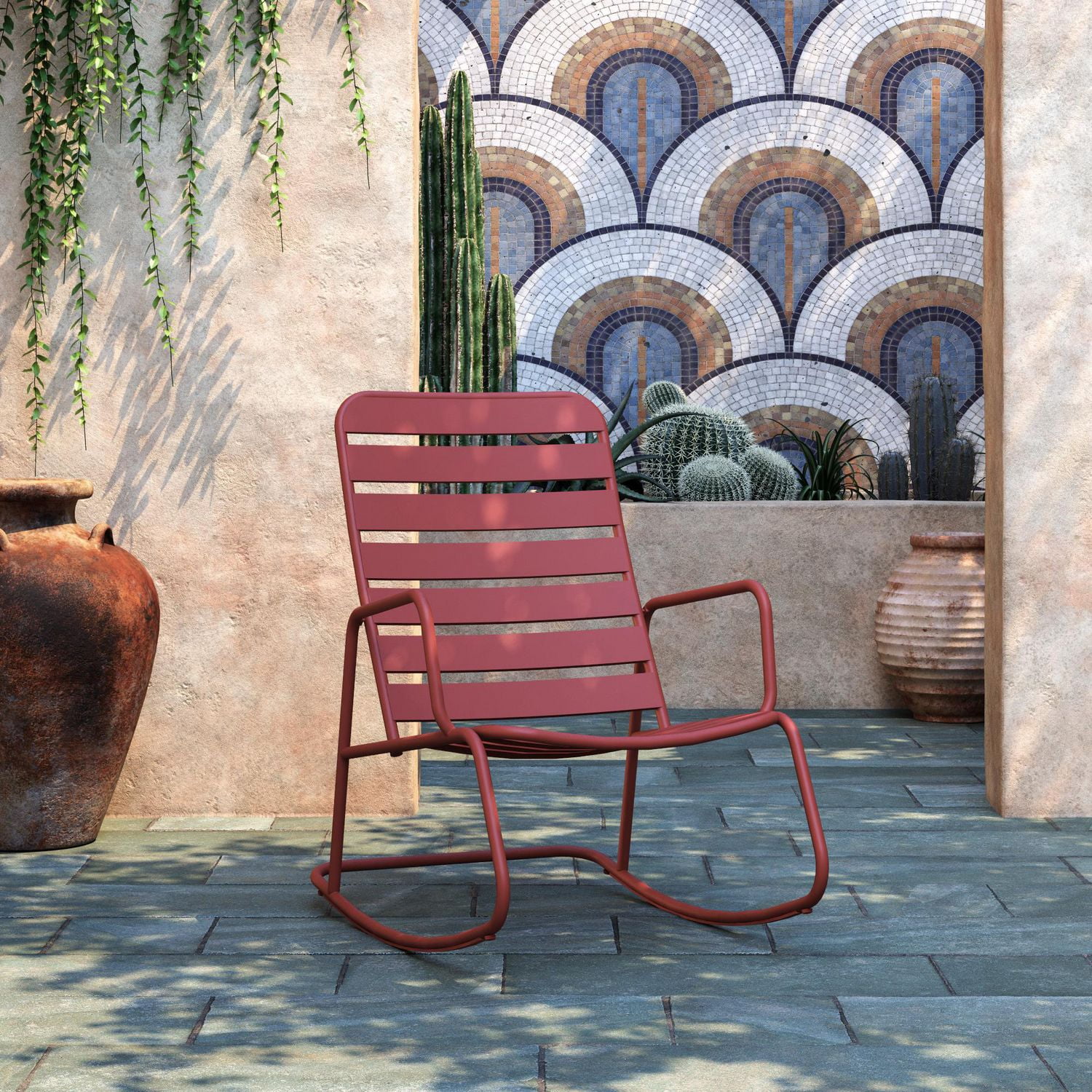 Novogratz Poolside Gossip Collection Roberta Outdoor Indoor Rocking Chair Persimmon Walmart