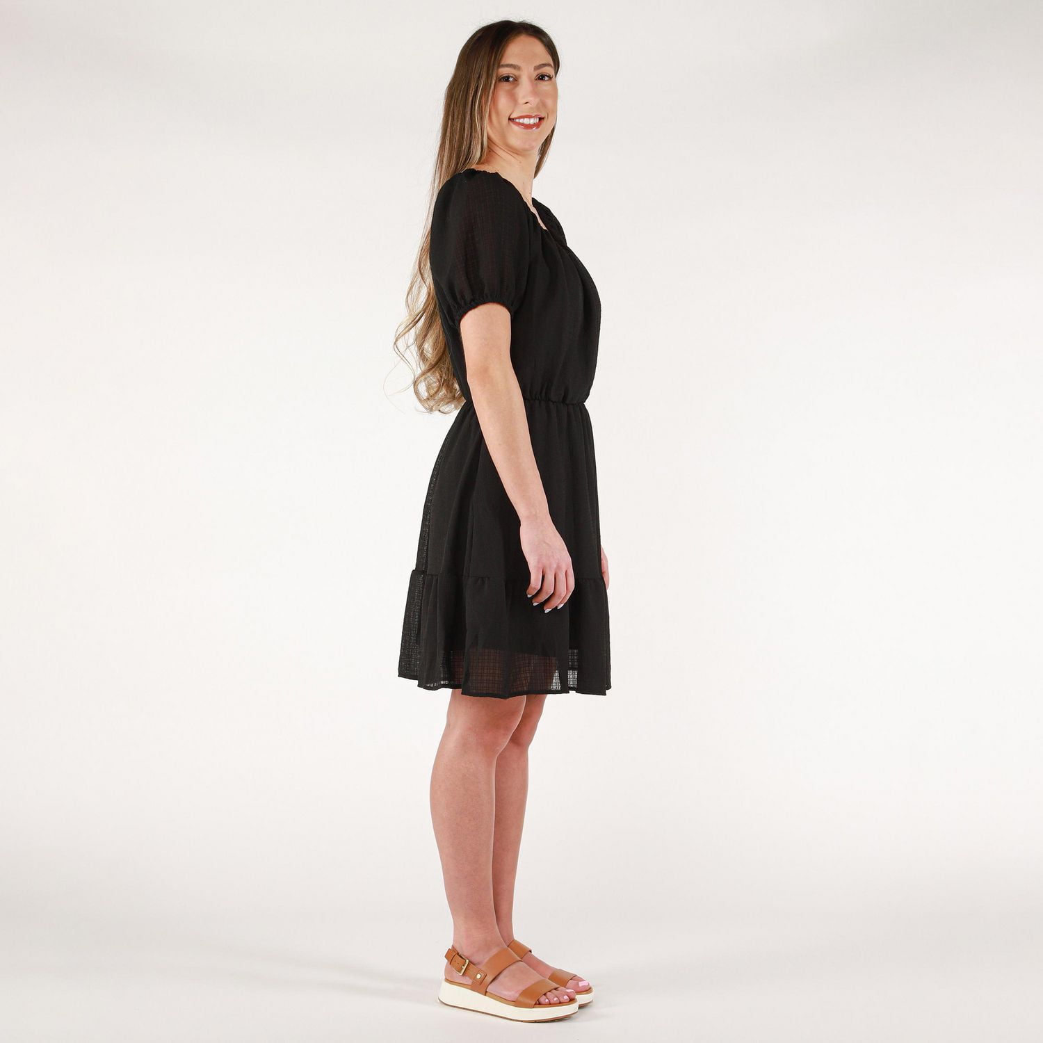 DV robe babydoll à manches courtes et col rond