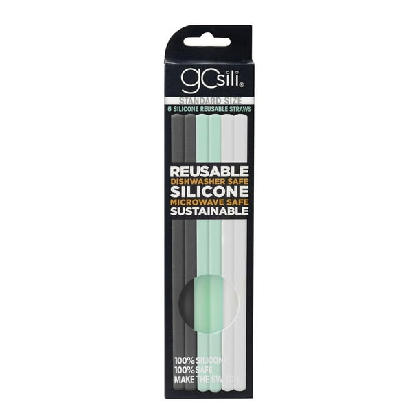 GoSili 6pk Standard Silicone Straws Mint/Gray