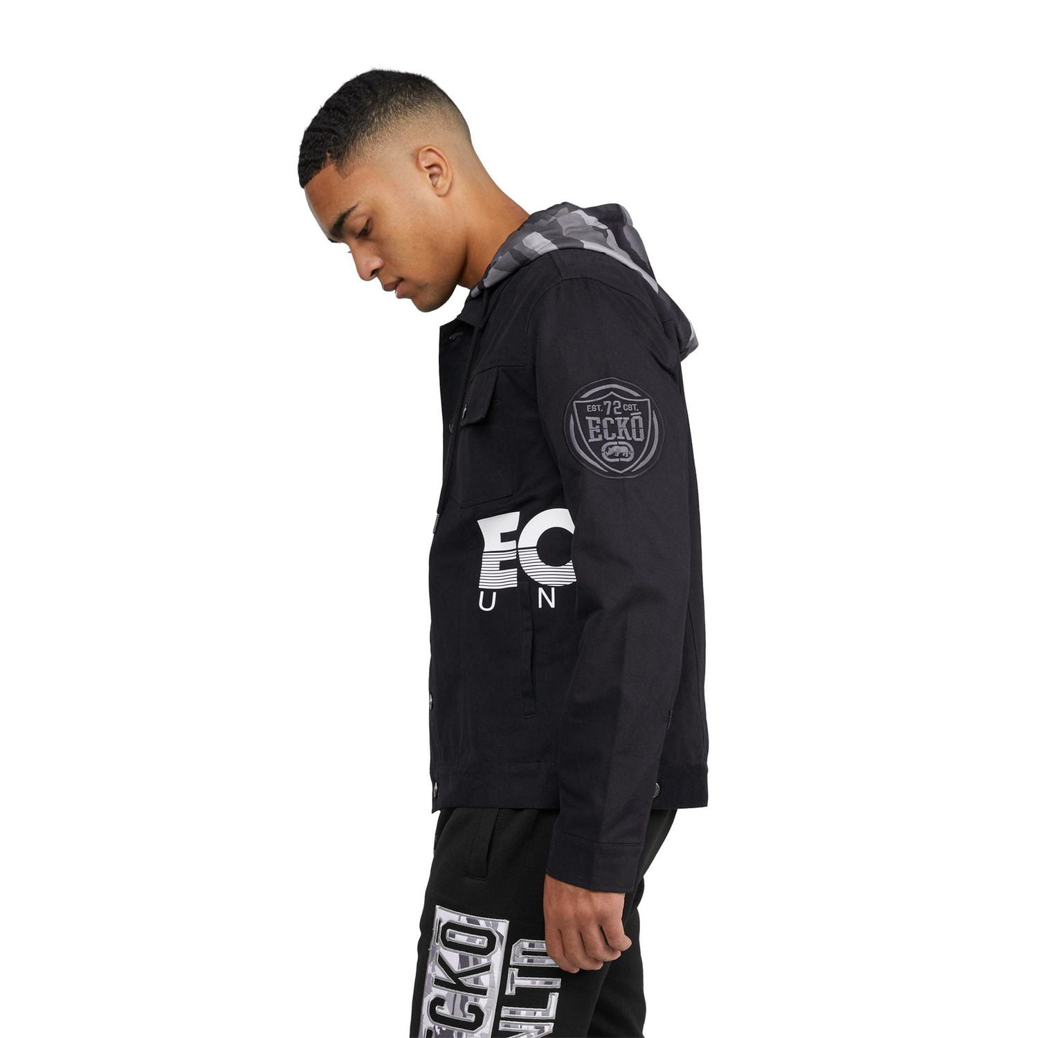 Ecko Men's Twill Fleece Hooded Jacket