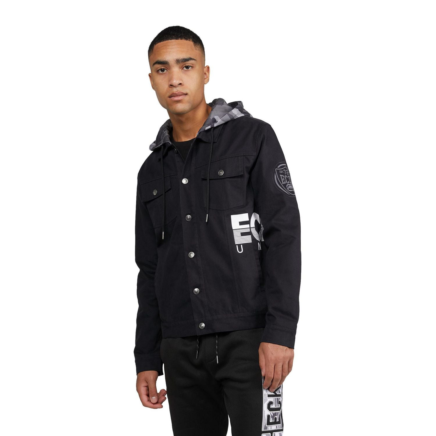 Ecko Men's Twill Fleece Hooded Jacket
