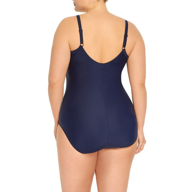 BIMEI One Piece Mastectomy Swimwear Pocketed Swimsuit Ruffle Bathing Suit  956,Blue,L 