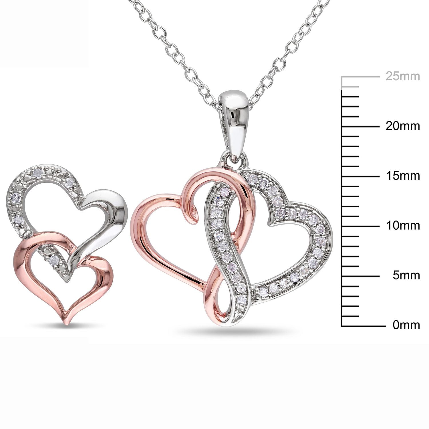 Miabella 1/5 Carat T.W. Diamond Two-Tone Sterling Silver Joined Hearts Pendant And Earrings Set