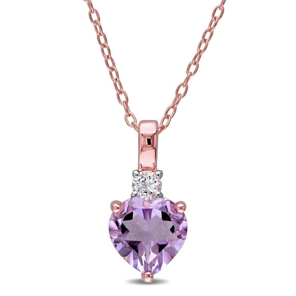Tangelo 1-4/5 Carat T.G.W. Rose de France and Created White Sapphire Rose Rhodium-Plated Sterling Silver Heart Pendant, 18"