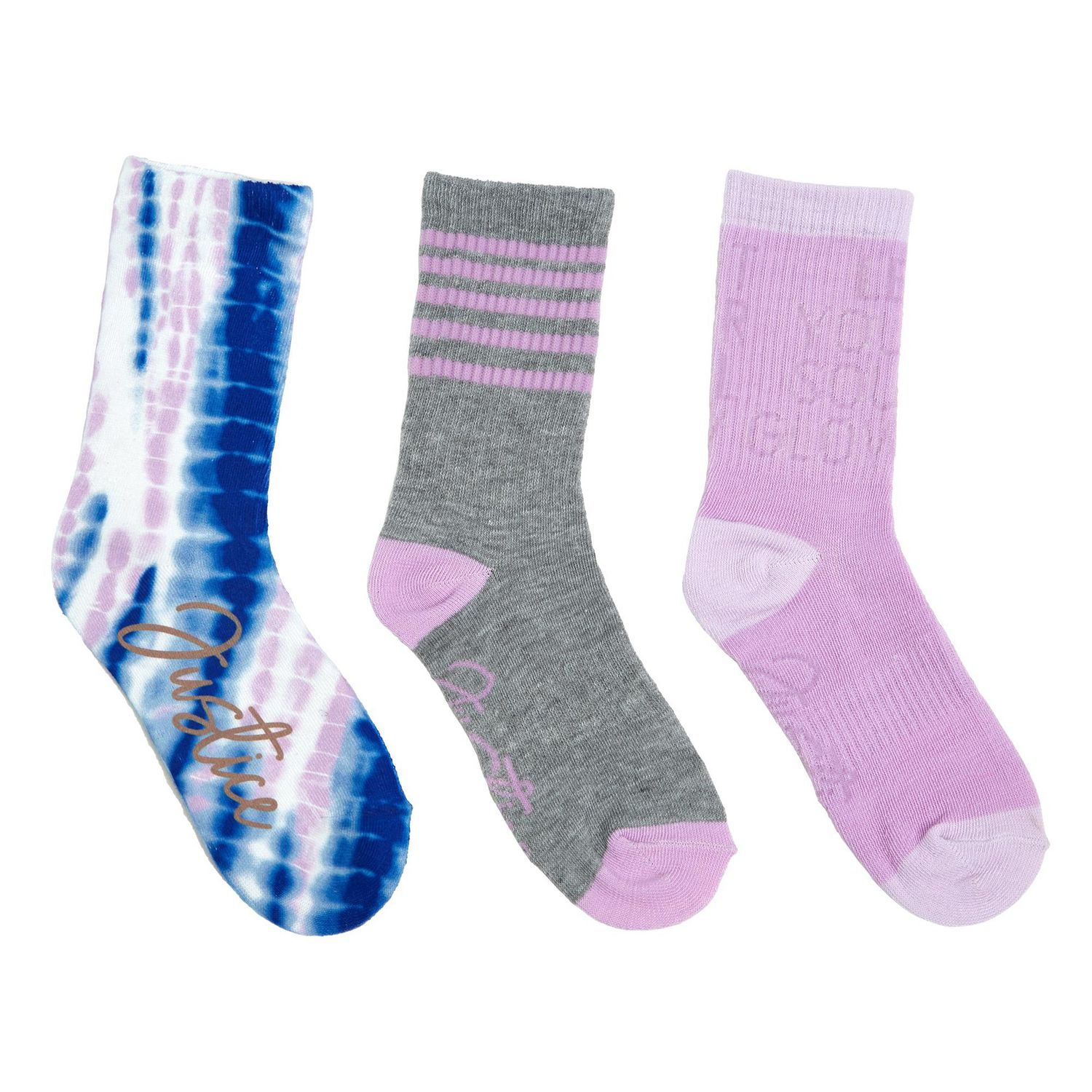 Justice™ Girls' 3 Pack Crew Socks (Sock Size 6-8.5)
