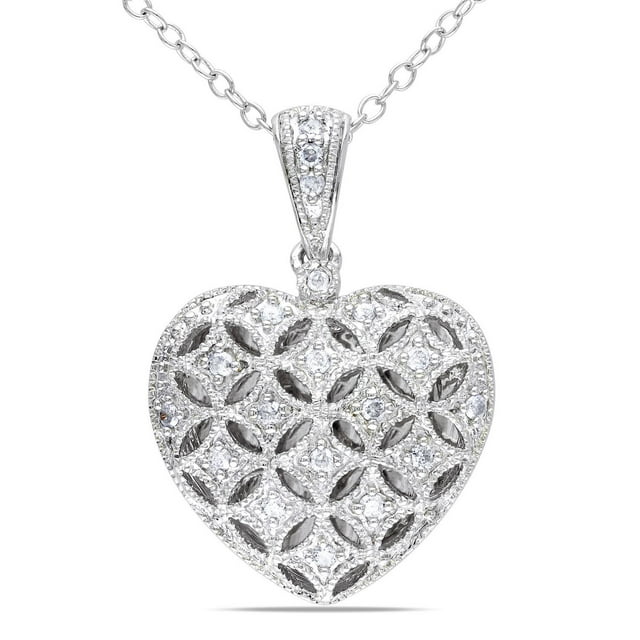 Miabella 1/7 Carat T.W. Diamond Sterling Silver Heart Locket Pendant ...