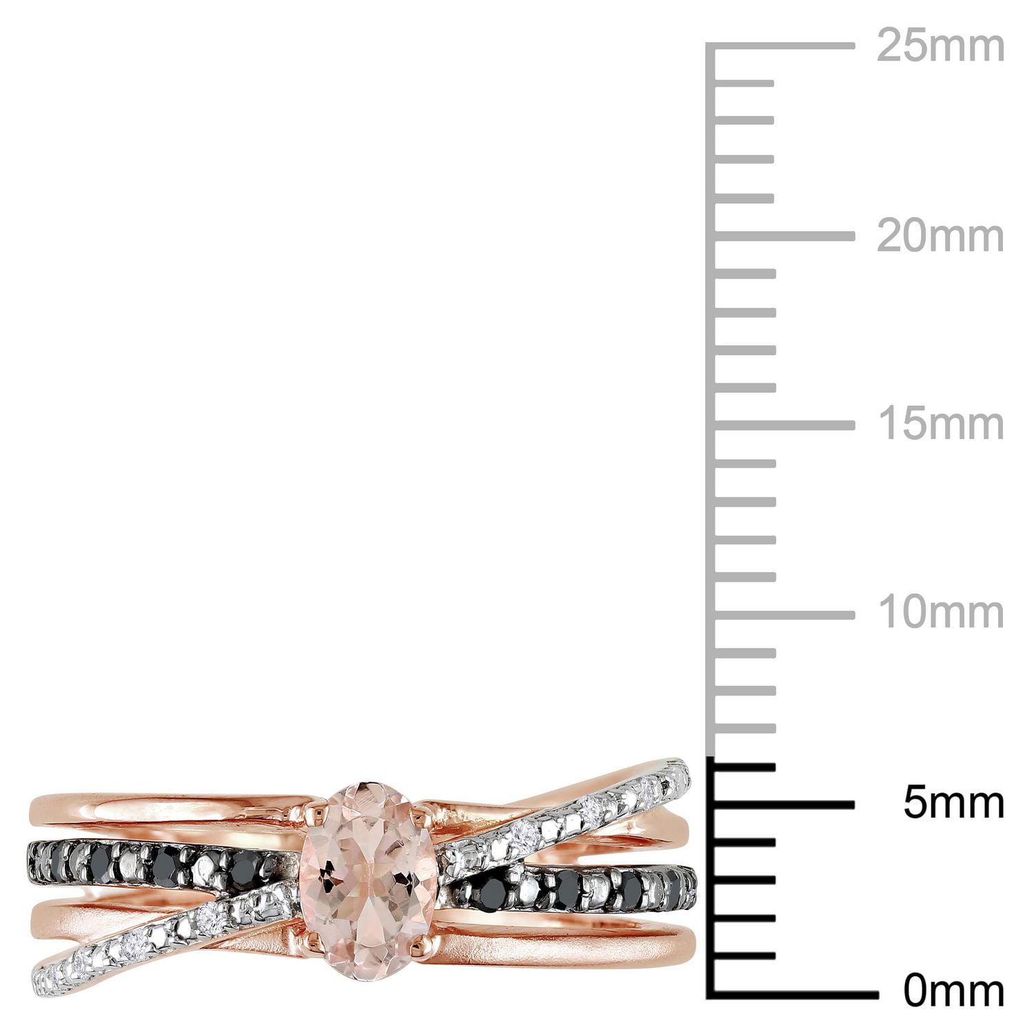 Tangelo 1/2 Carat T.G.W. Morganite and 1/7 Carat T.W. Black and White Diamond Rose Rhodium-Plated Sterling Silver Cross-Over Ring