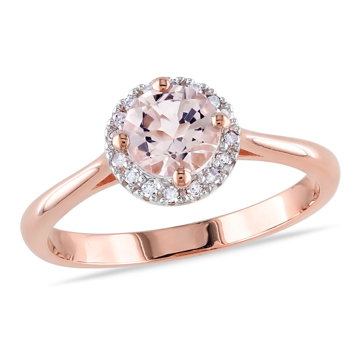 Bague auréole Tangelo avec morganite 4/5 CT PBT et accent de diamants en argent sterling plaqué de rhodium rosé