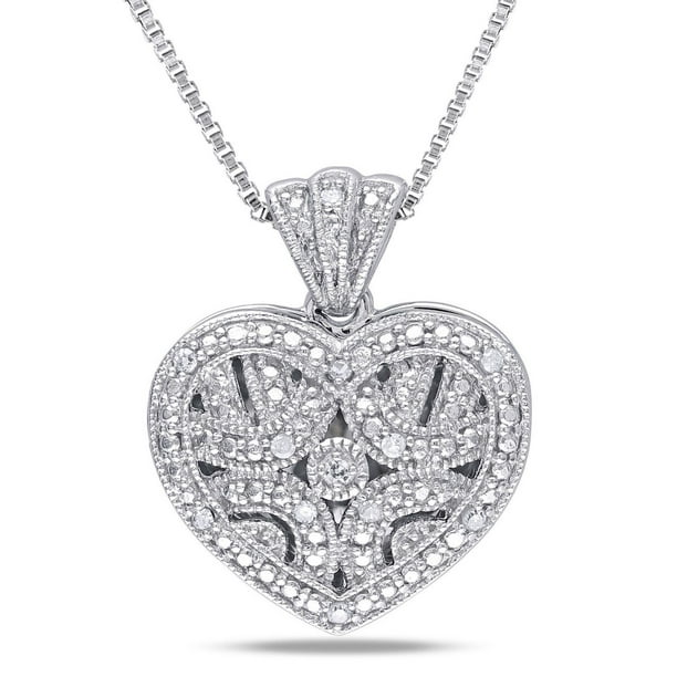 Médaillon de forme cœur Miabella avec accent de diamants en argent sterling, 18 po