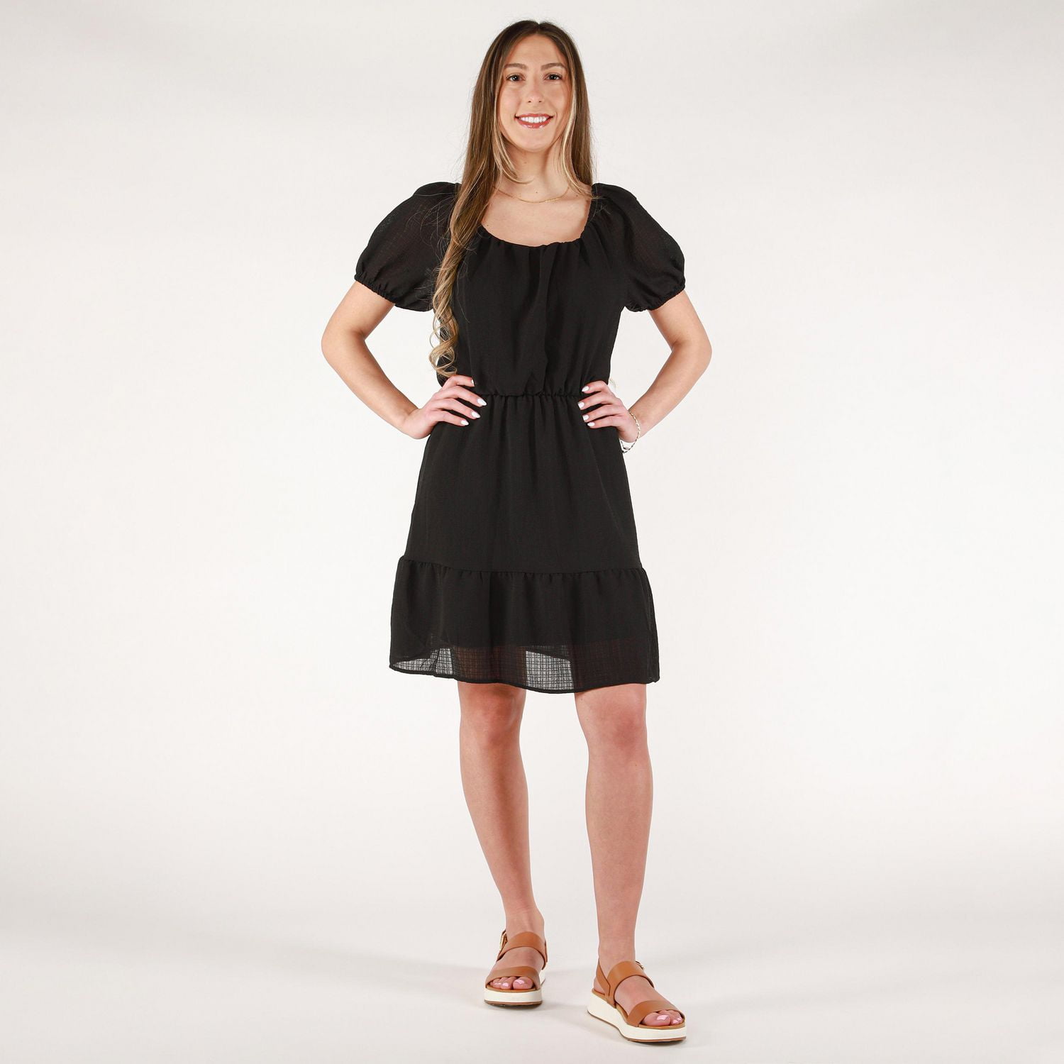 DV robe babydoll à manches courtes et col rond