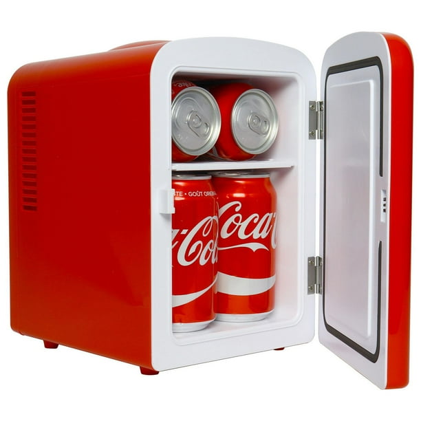 Coca-Cola Mini frigo rouge portable, capacité de 6 canettes, refroidisseur alimentation CA/CC