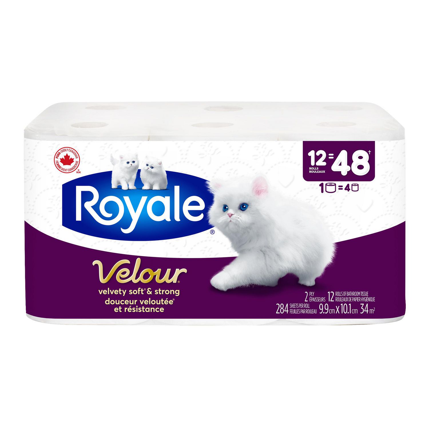 Royale Velour Toilet Paper, 12 equal 48 Rolls, 284 Sheets Per Roll