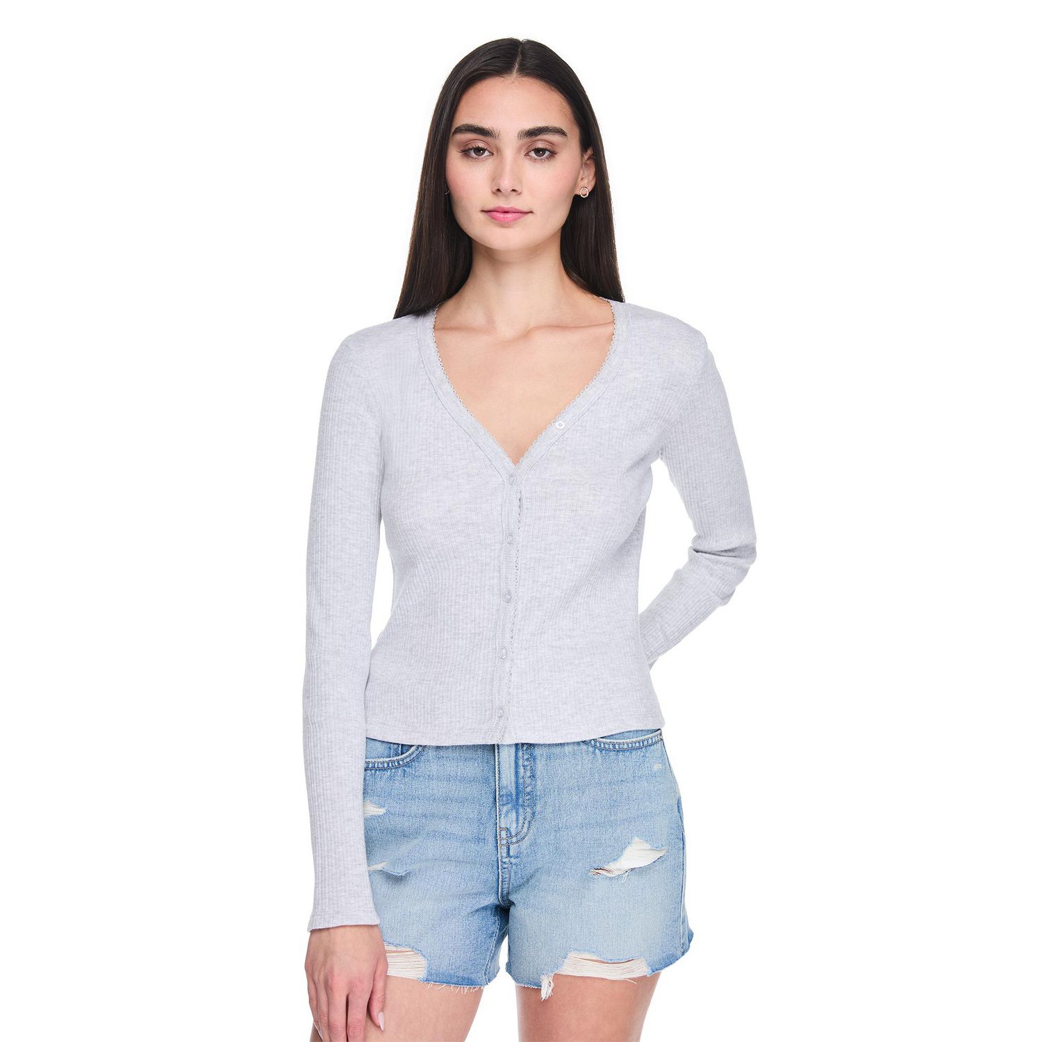 No Boundaries Women's Seamless Long-Sleeve V-Neck Top
