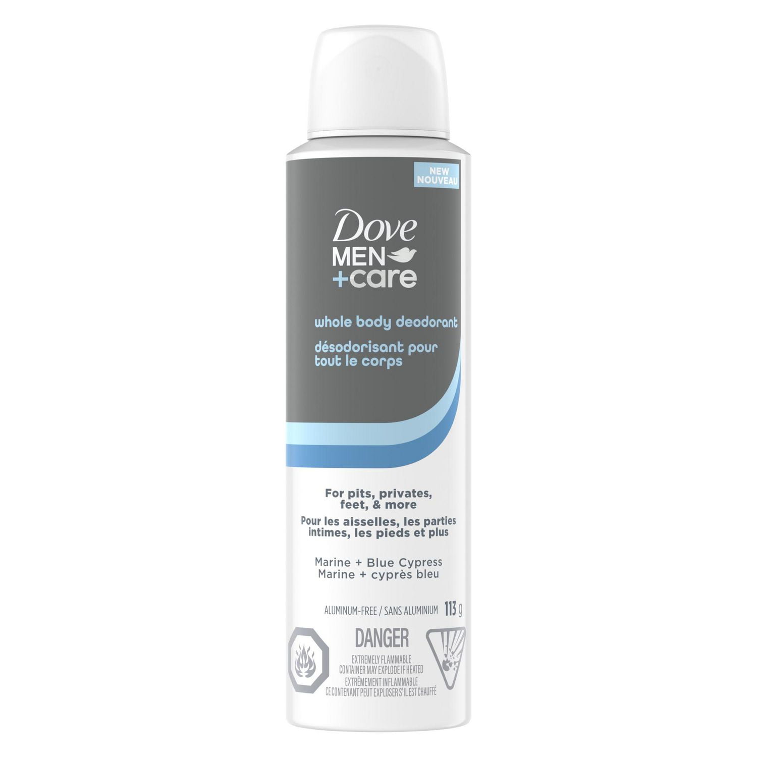 Dove Men+Care Whole Body Déodorant For 72H Odour Protection Marine + Blue Cypress is suitable to use from pits, privates, to feet