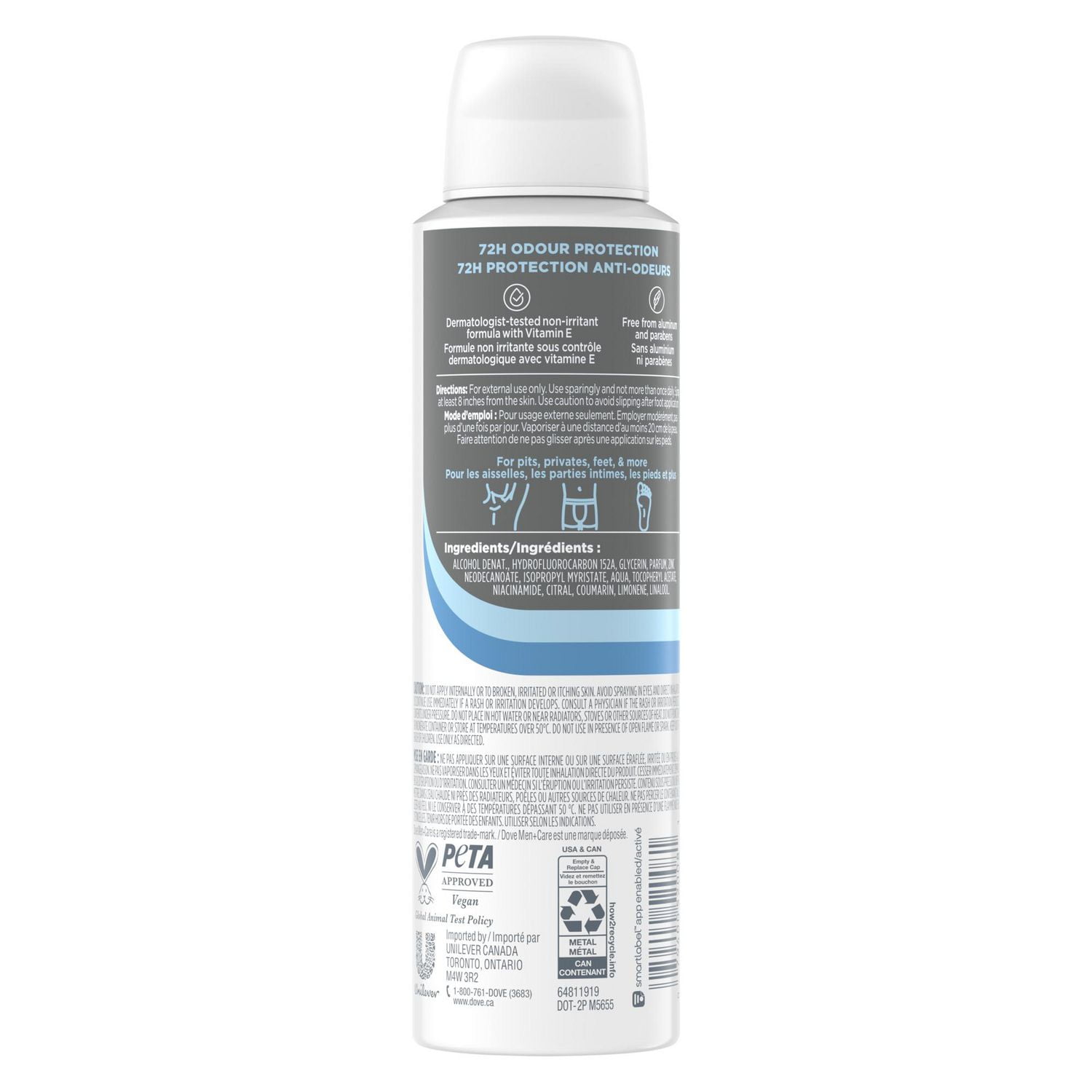 Dove Men+Care Whole Body Déodorant For 72H Odour Protection Marine + Blue Cypress is suitable to use from pits, privates, to feet