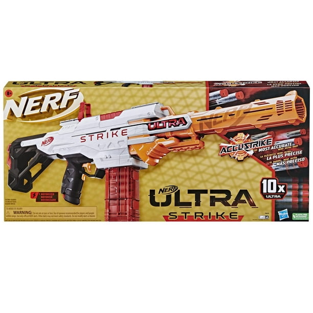 Nerf Ultra, blaster motorisé Strike, chargeur, 10 fléchettes Nerf Ultra  AccuStrike, viseur, compatible uniquement avec fléchettes Nerf Ultra 
