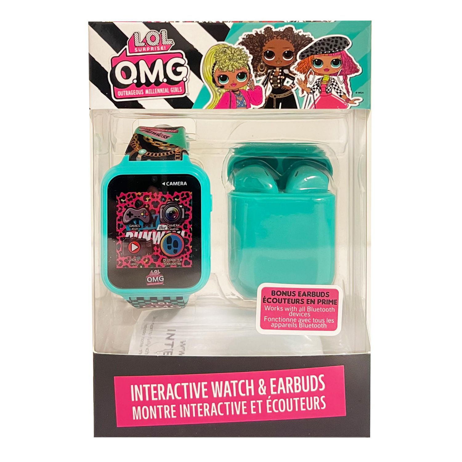 OMG Montre interactive à écran tactile avec un ensemble d'écouteurs assorti