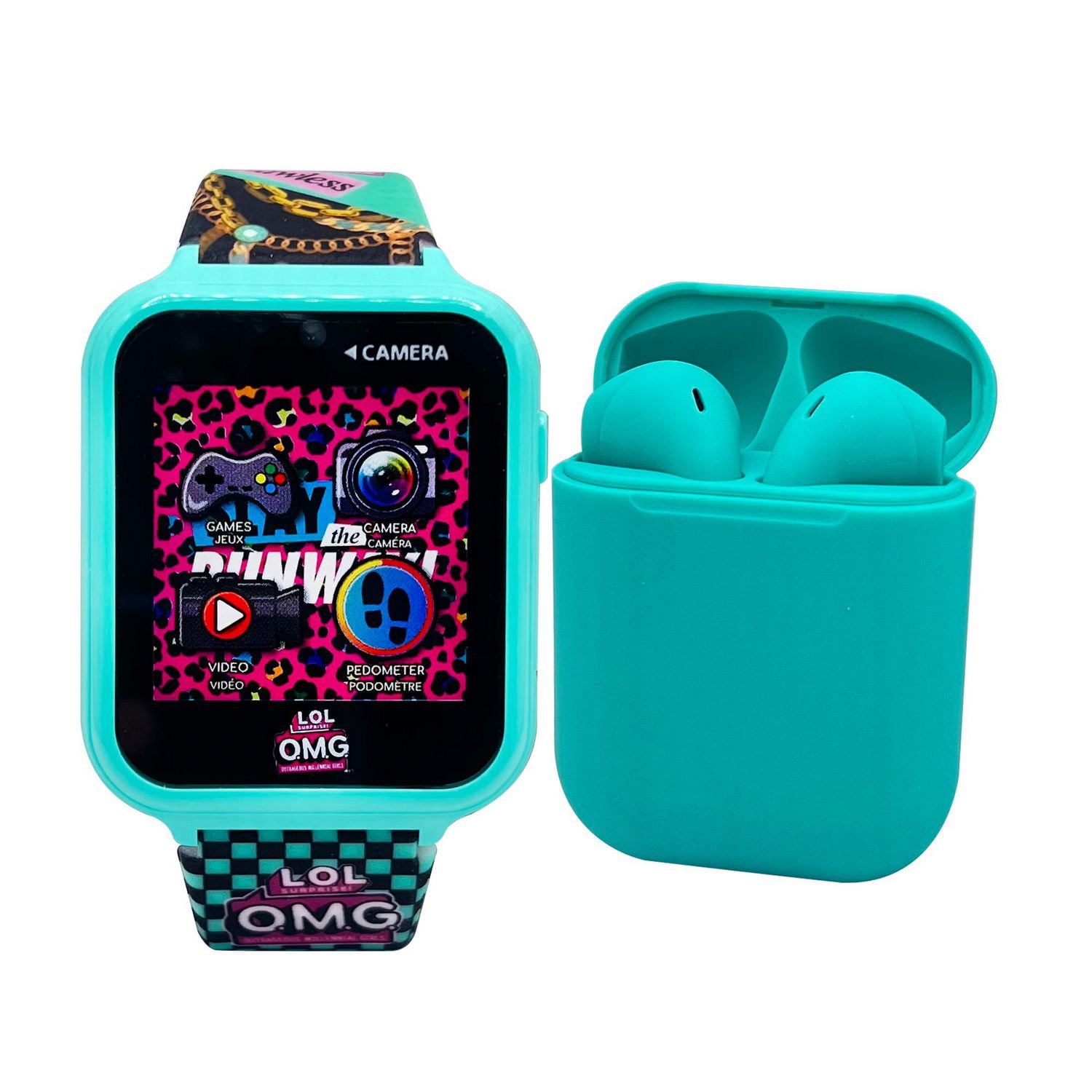 OMG Montre interactive à écran tactile avec un ensemble d'écouteurs assorti