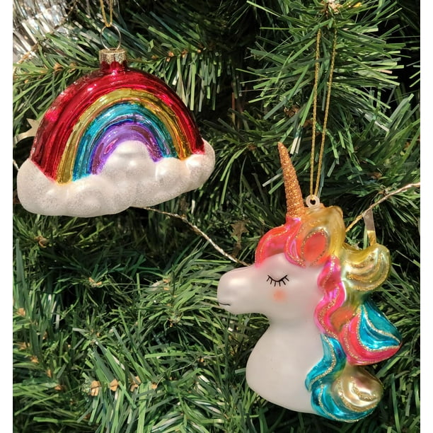 Rainbow Unicorn Glass Ornament