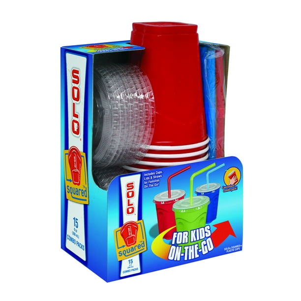 SOLO® SQUARED™ 9oz gobelets en plastique, couvercles et pailles emballage combo