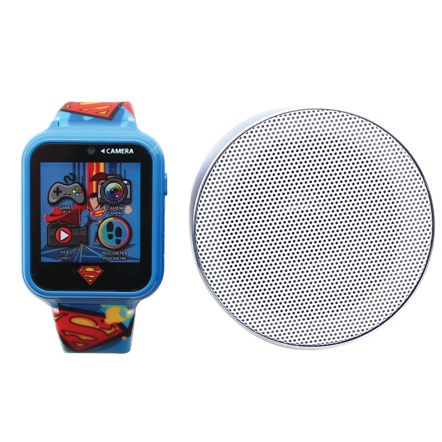 Superman Montre interactive à écran tactile avec un ensemble de haut-parleurs Bluetooth assorti