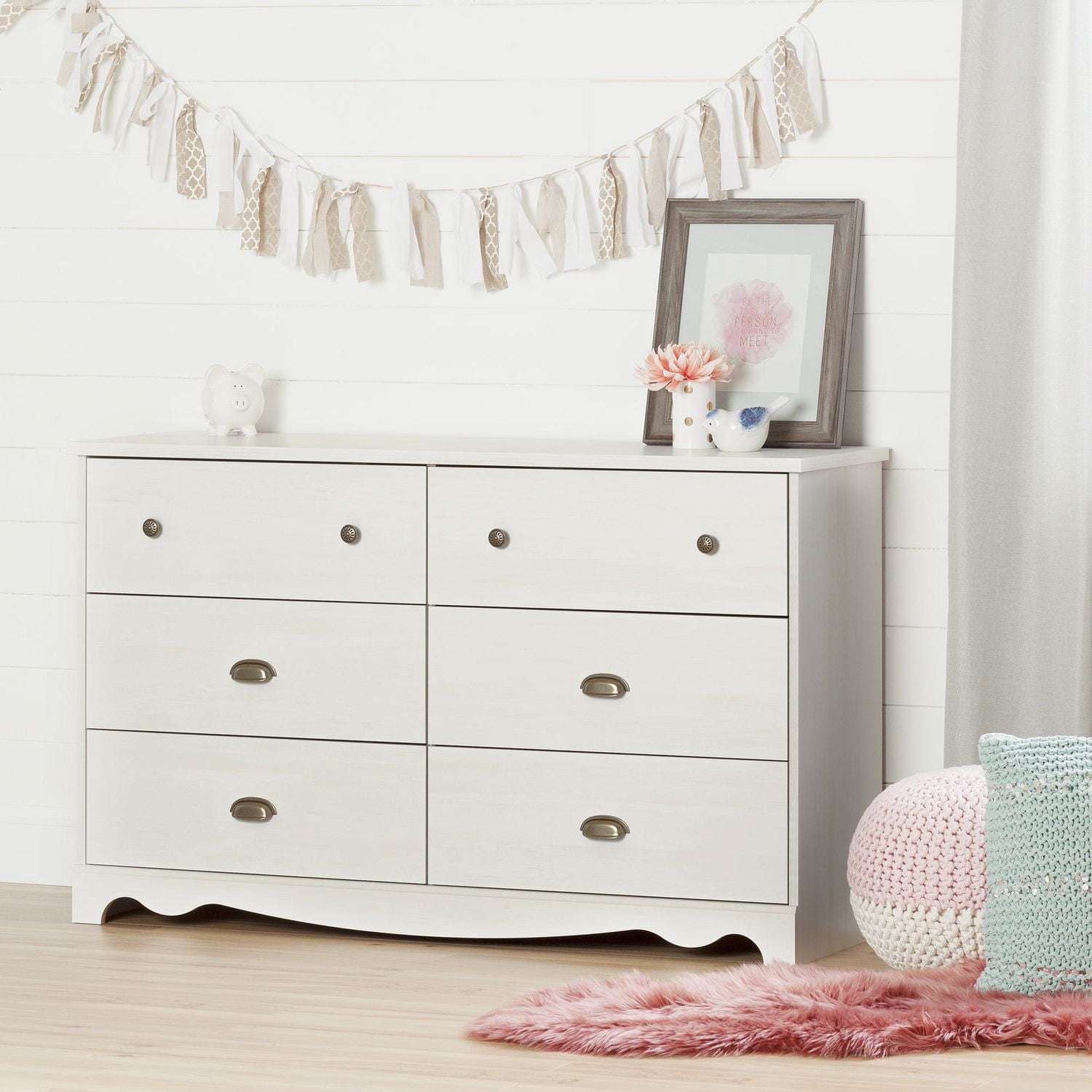 South Shore Caravell 6 Drawer Double Dresser White Wash Walmart