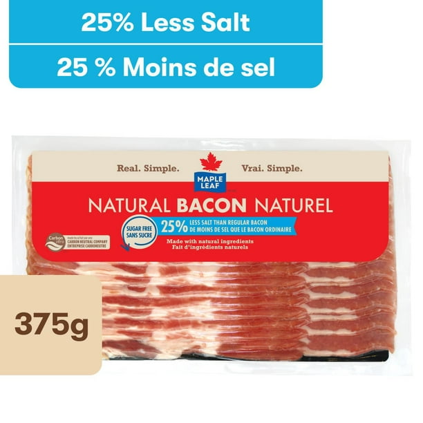Bacon naturel à teneur réduite en sel Maple Leaf 375 g