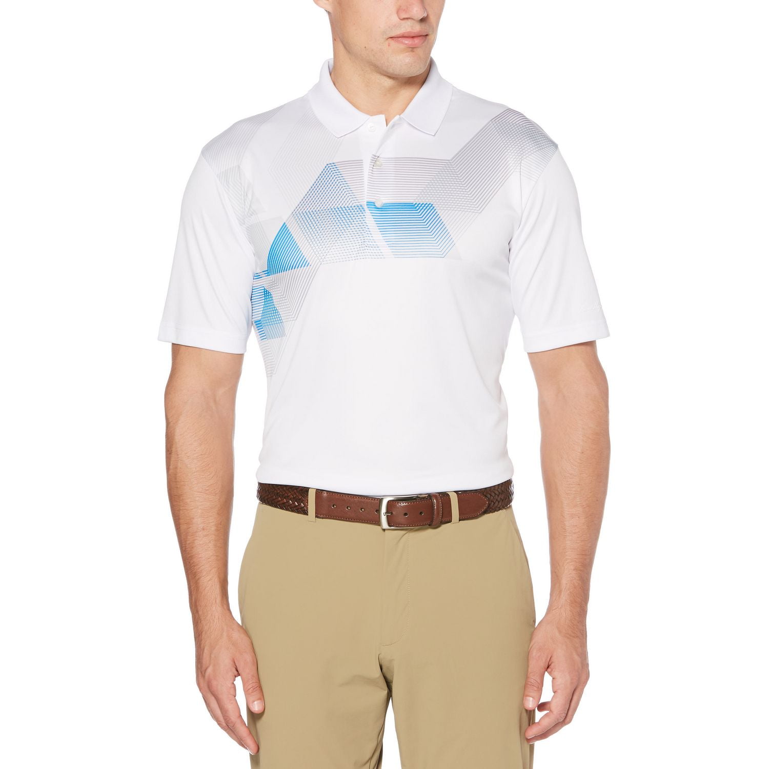 Ben Hogan Performance Men's Asymmetrical Linear Print short Sleeve Polo 