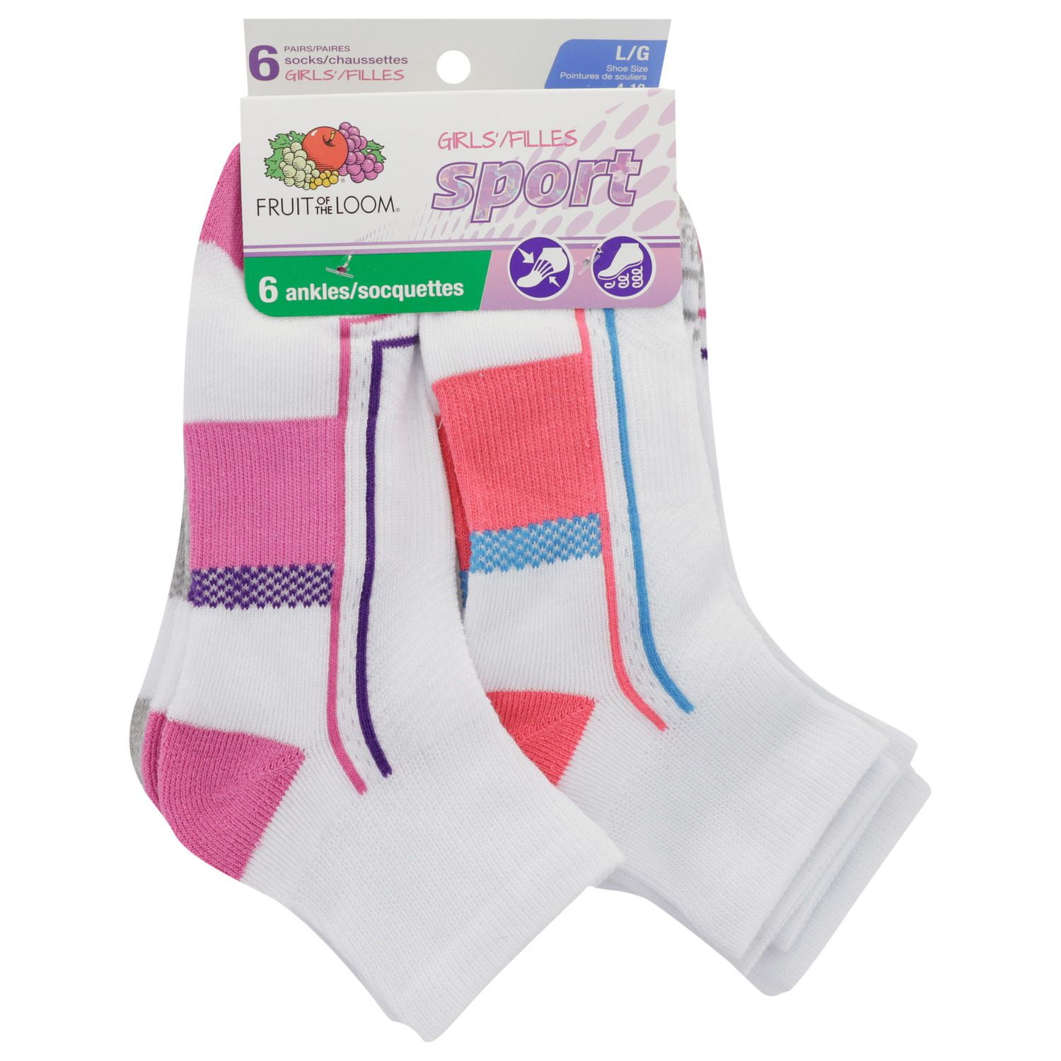 Fruit of the Loom Girls’ 6 Pair Sport Ankle Socks