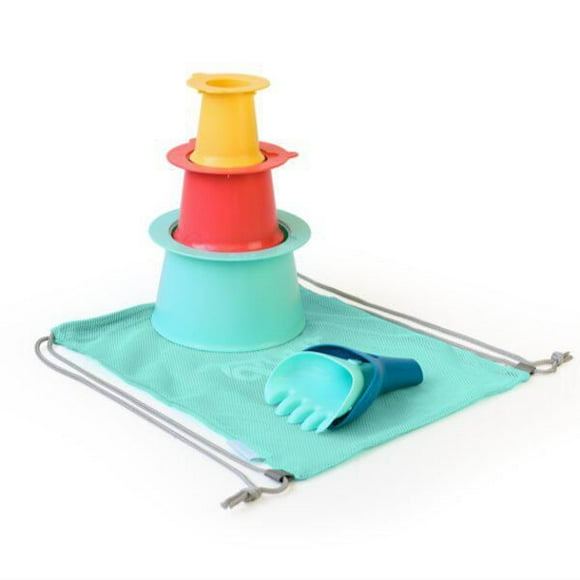 Quut Beach Set Alto - Sandcastle Building Toy with Rake and Digger - Stackable Design - Ergonomic & Durable Plastic - Ages 3+ - Create Strong Structures - Includes Practical Quick-Drying Beach Bag