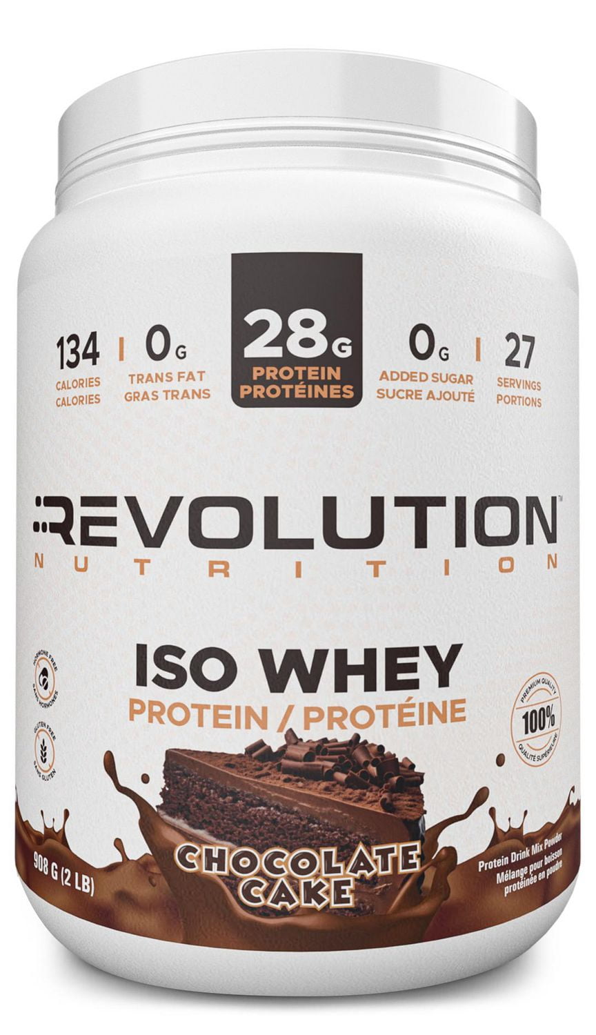 Revolution Nutrition, Iso Whey, Protein Powder 2LB, 100% Isolate, 28g Protein per Scoop, 27 Servings, Lean Muscle Formula, Low Carb, Gluten Free, 908g, Chocolate Cake (2 Pounds)