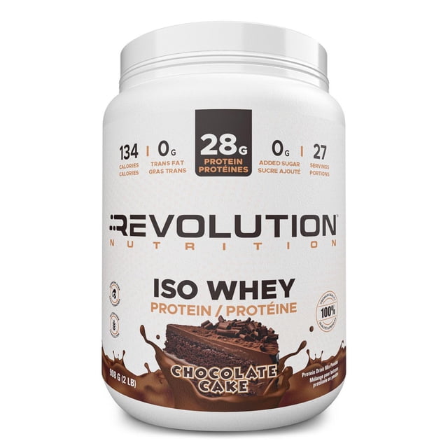 Revolution Nutrition, Iso Whey, Protein Powder 2LB, 100% Isolate, 28g Protein per Scoop, 27 Servings, Lean Muscle Formula, Low Carb, Gluten Free, 908g, Chocolate Cake (2 Pounds)