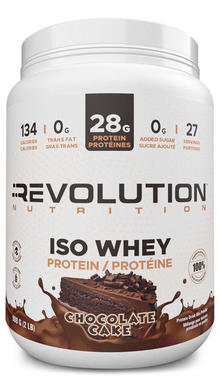 Revolution Nutrition, Iso Whey, Protein Powder 2LB, 28g Protein per Scoop, 27 Servings, Lean Muscle Formula, Low Carb, Gluten Free, 908g, Chocolate Cake (2 Pounds)